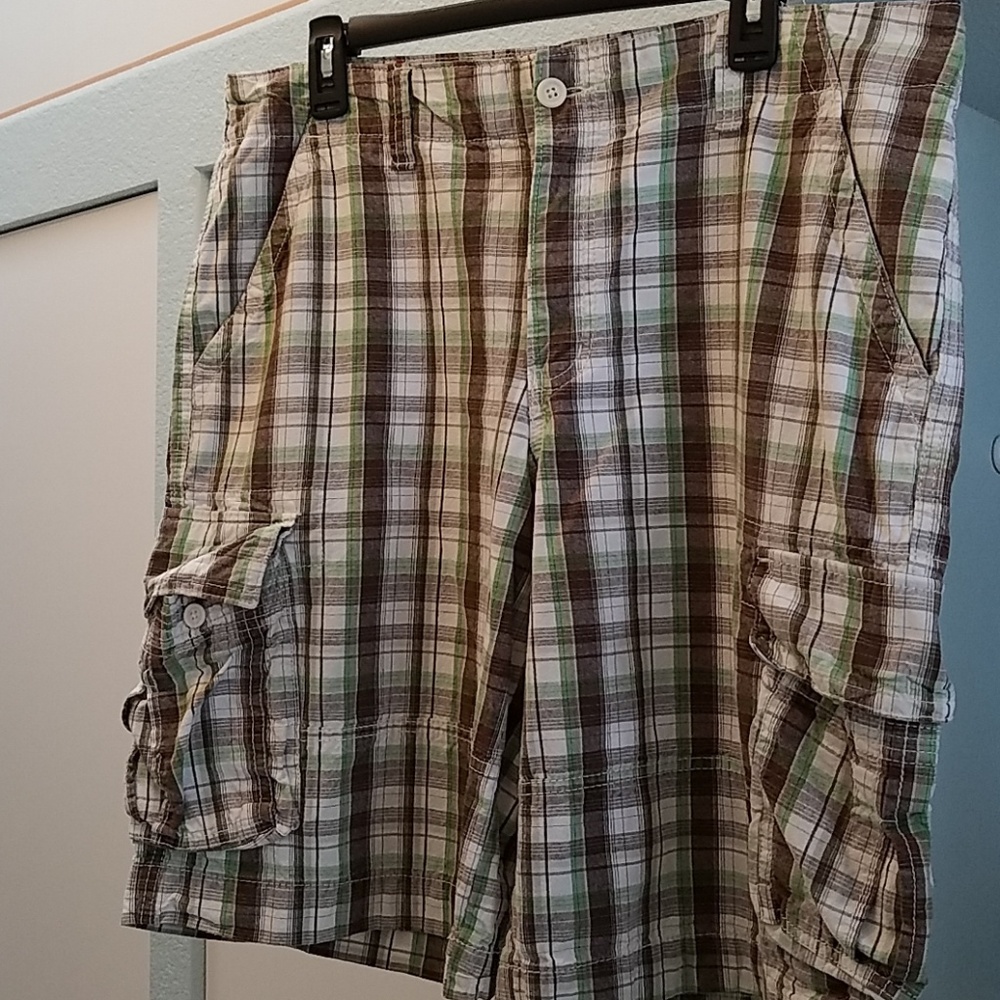 Green and Brown Plaid Cargo Short